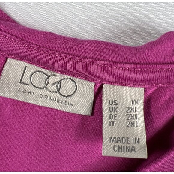 LOGO Lori Goldstein Women's Tunic Top 1X Solid Pink Long Sleeves Pocket Stretch - Picture 3 of 7